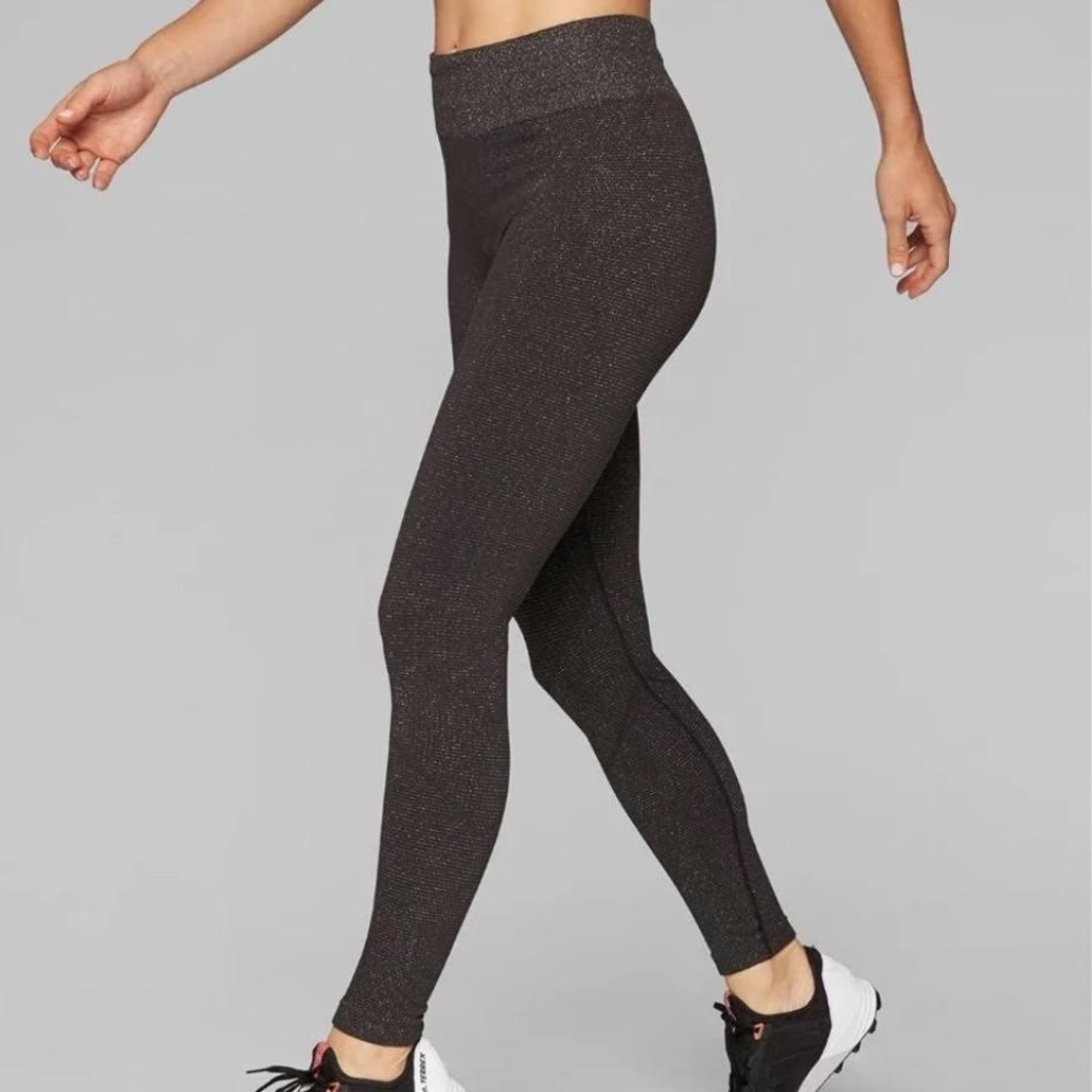 ATHLETA Shimmer Seamless Tight Espresso Legging Size Medium Gold Brown LIKE NEW